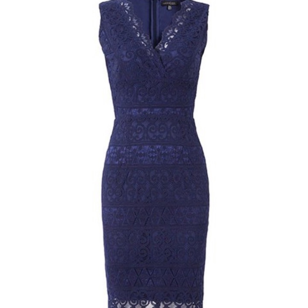 London Dress Co. Navy Lace Surplice Bodycon Dress
